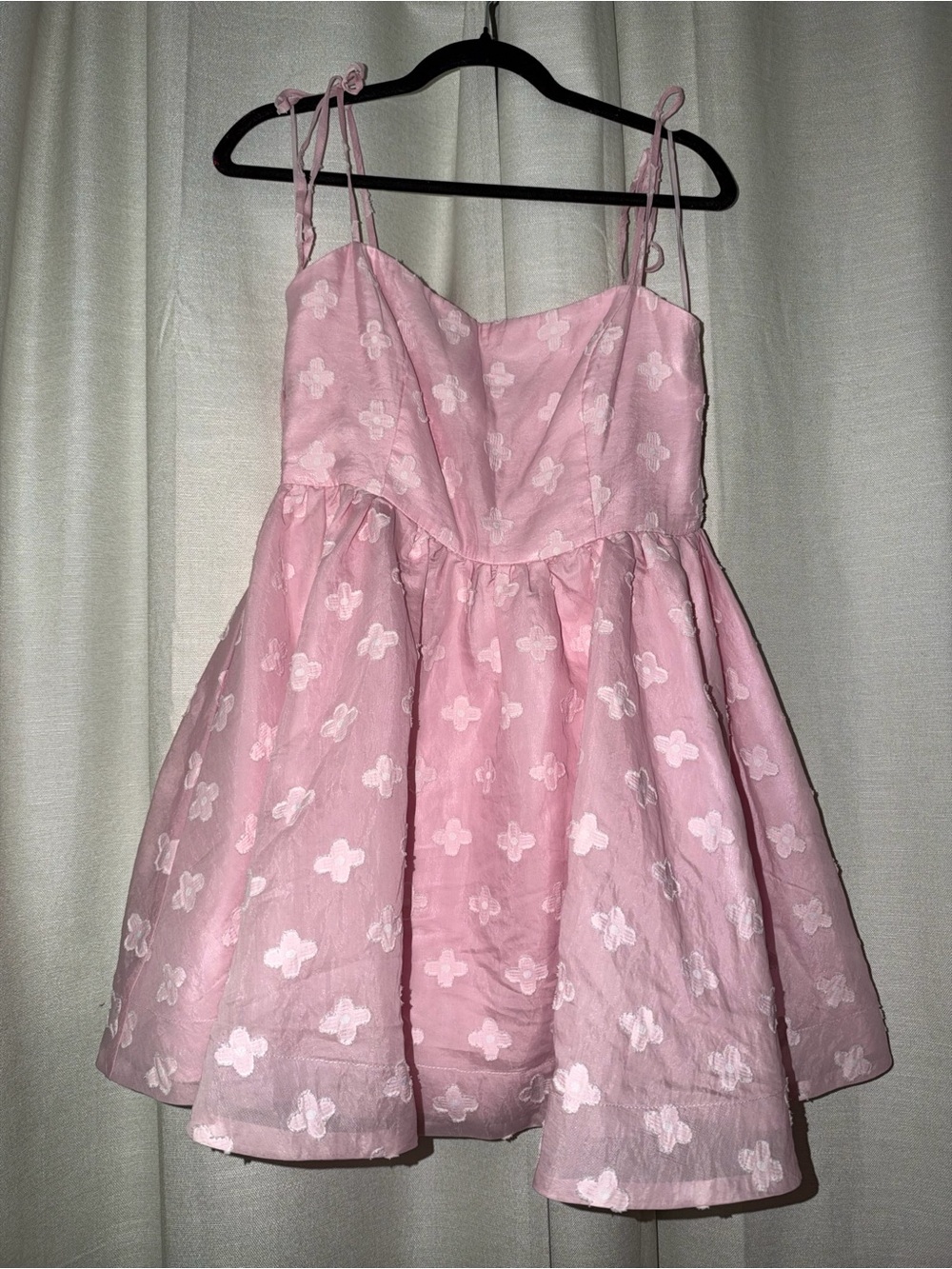 Women's Pink Floral Tie-Strap Mini Dress